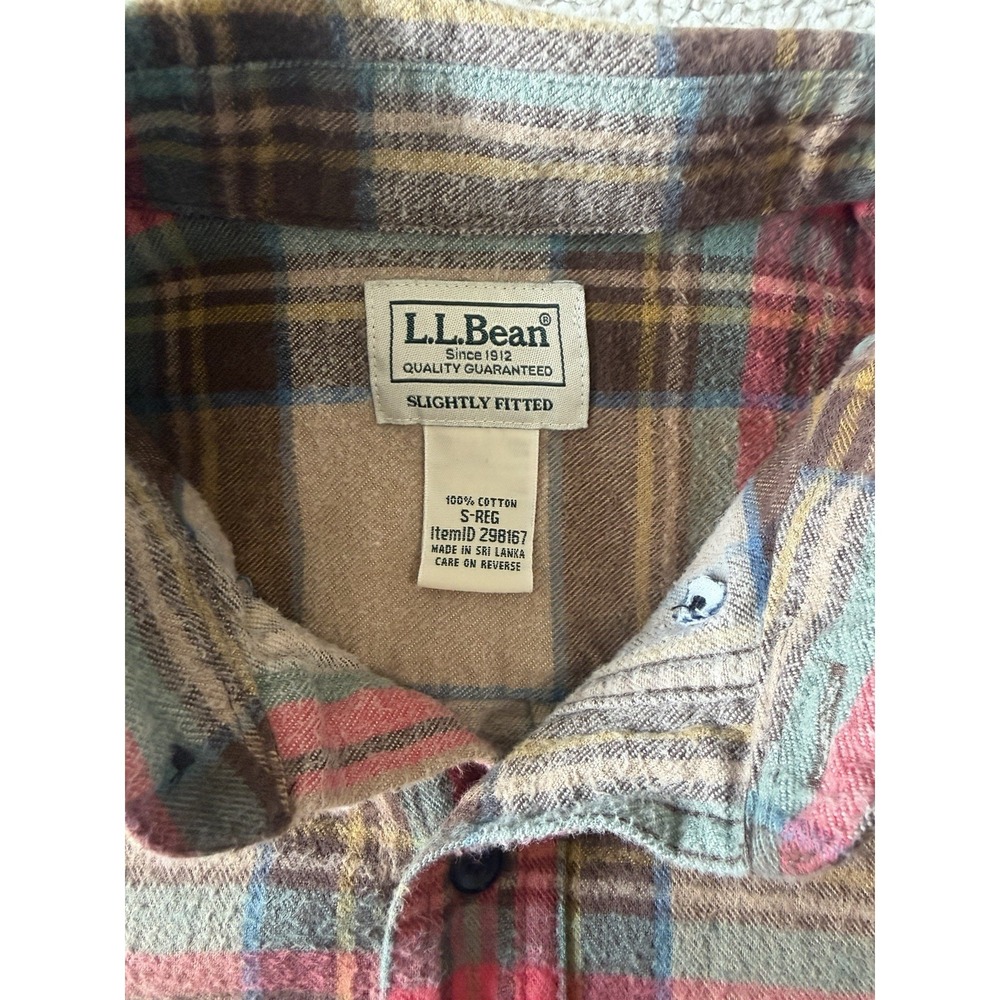 LL Bean Flannel Shirt Men Small Slightly Fitted Plaid Button Down Cotton - Picture 3 of 6